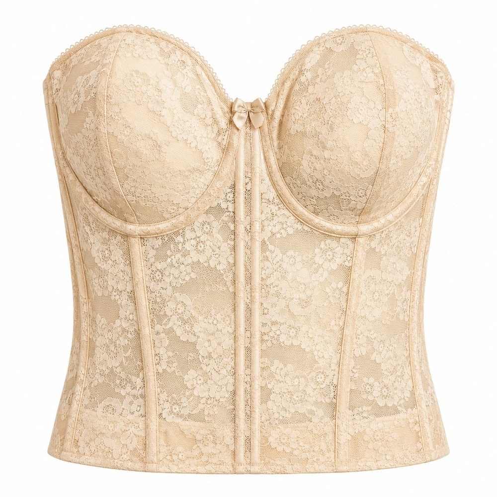 NWT Elila 6621 Nude Lace Longline Strapless Bra 38F Underwire Bustier Shapewear